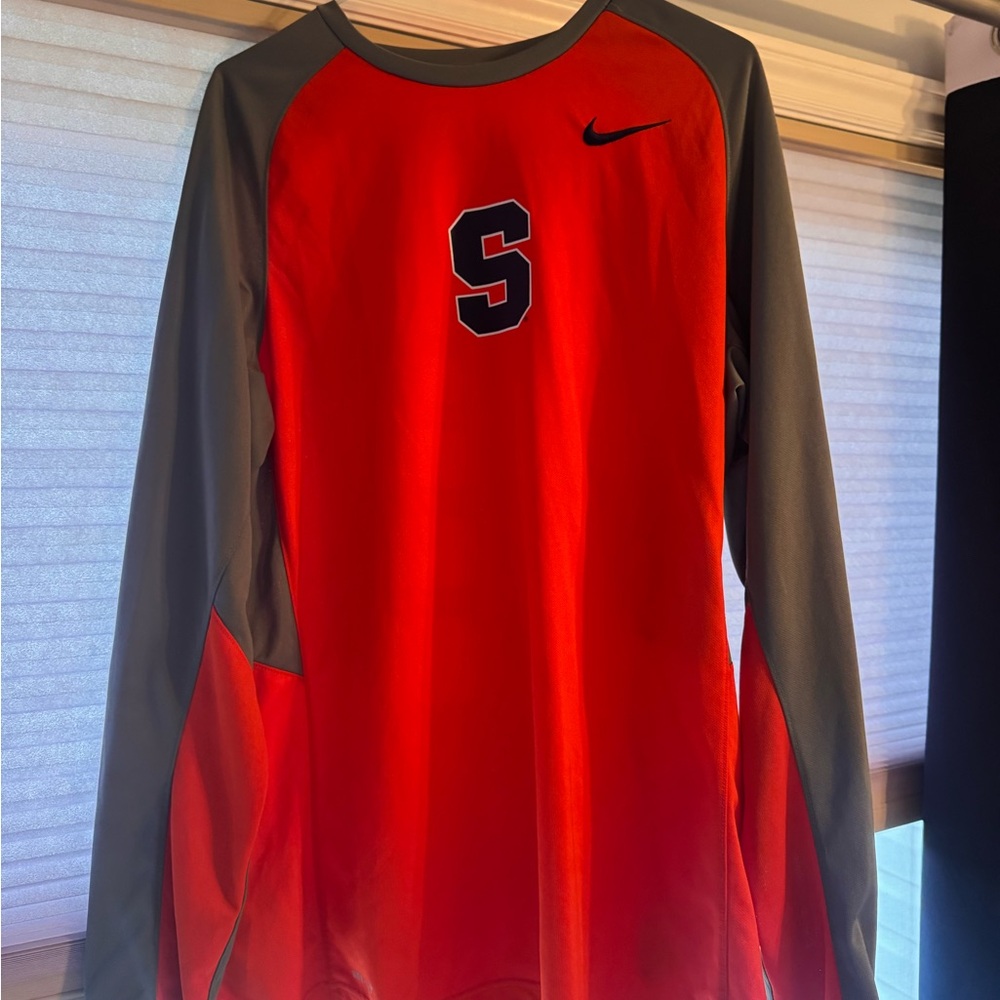 Nike Orange and Gray Long-Sleeve Athletic Pullover with Syracuse Logo